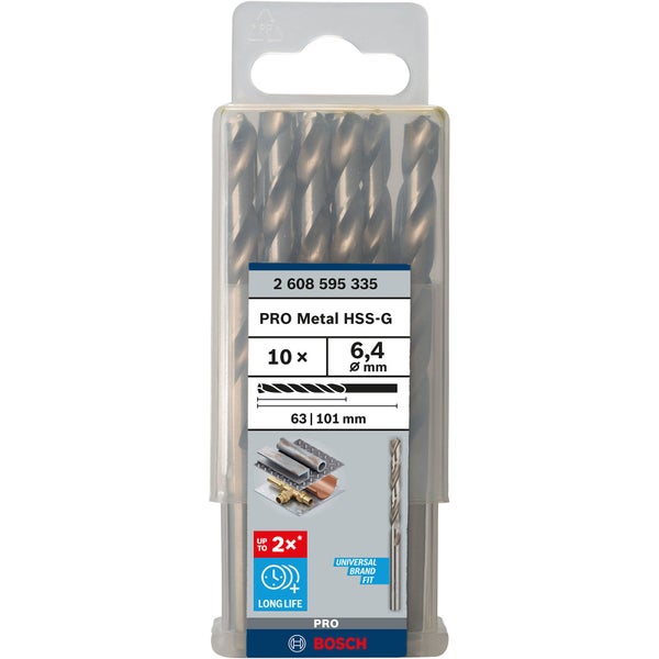 Bosch PRO Metal HSS-G Spiralbohrer 6,4 x 63 x 101 mm - 2608595335