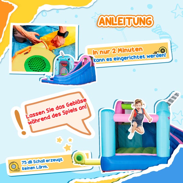 Outsunny Aufblasbare Hüpfburg mit Gebläse, Wasserspielcenter inkl. Sicherheitsnetz, Wasserrutsche, Spielburg Wasserpark für Kinder 3 bis 8 Jahre, 330 x 280 x 200cm