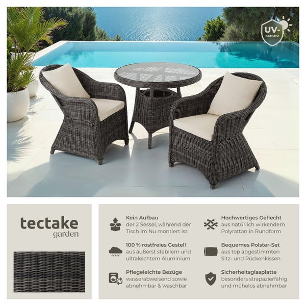 Rattan Sitzgruppe tectake Zürich Stühle vormontiert mit Aluminiumgestell grau