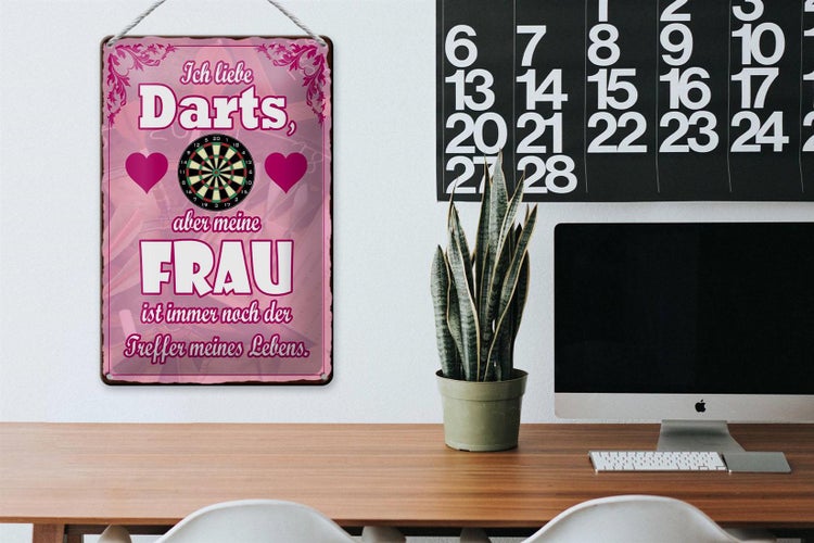 Blechschild Spruch 20x30cm ich liebe Darts aber meine Frau