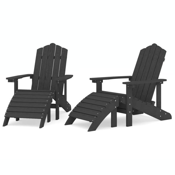 Adirondack-Gartenstühle 2 Stk. mit Hockern HDPE Weiß