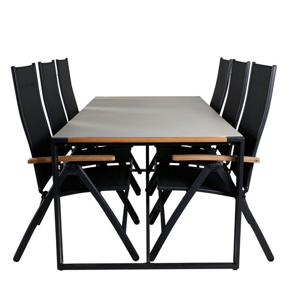 Texas Gartenset Tisch 100x200cm und 6 Stühle Panama schwarz, grau, natur. 100 X 200 X 73 cm