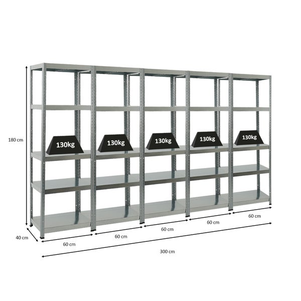 PROREGAL Mega Deal 5x Schwerlastregal Steel Eagle HxBxT 180 x 60 x 40 cm Fachlast 130 kg Verzinkt
