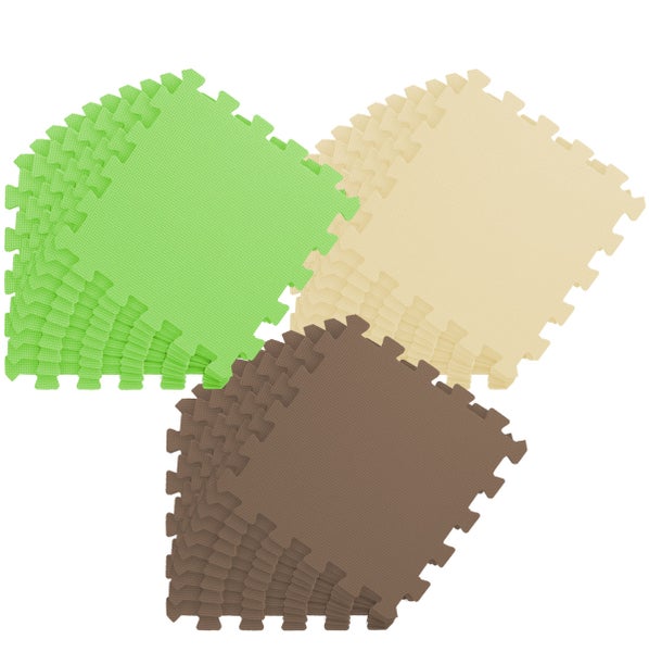 Quadratische Puzzlespielmatten aus Schaumstoff mit verzahnten Kanten und strukturierter Oberfläche.