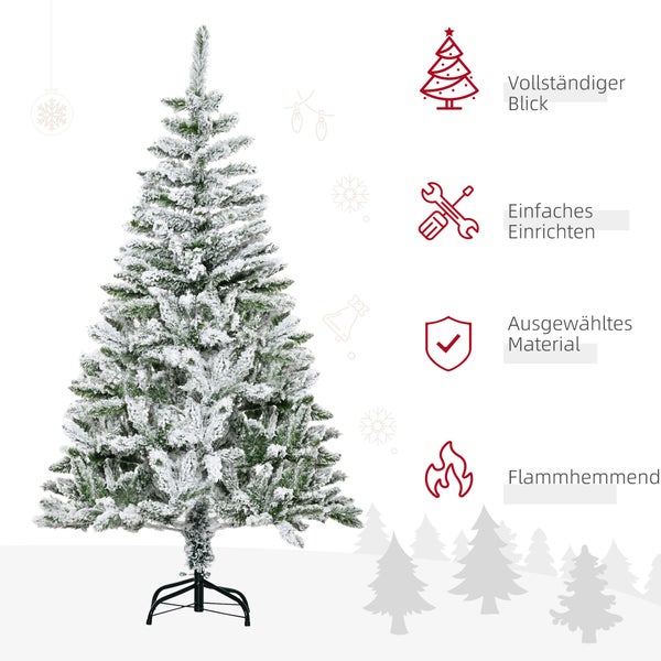HOMCOM Künstlicher Weihnachtsbaum, 150 cm Kunstkiefer mit Kunstschnee, mit 358 Astspitzen faltbar Standfuß, für Weihnachtsfest, Indoor, Grün+Weiß