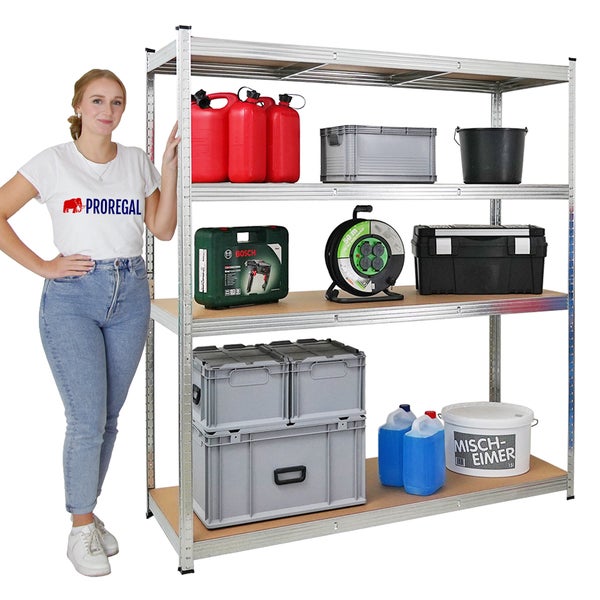 PROREGAL Schwerlastregal Taurus XL mit TÜV/GS Zertifizierung HxBxT 180 x 160 x 60 cm Fachlast 250 kg Verzinkt