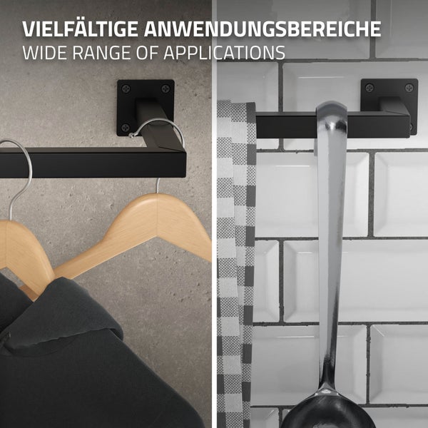 ML-Design Kleiderstange Übereck für die Wand, T30cm x B60cm, Schwarz, aus Stahl, rostfrei, Garderobenstange L-Form, Kleiderständer Wandmontage, Kleidergestell Garderobenhalter, inkl. Montagematerial
