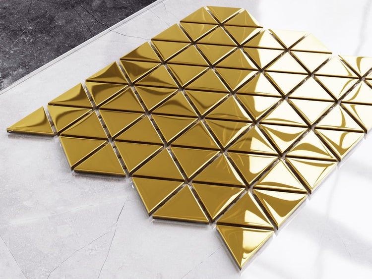 Glasmosaik auf Netz für Bad und Küche 26.3 cm x 30.3 cm - Golden mirror