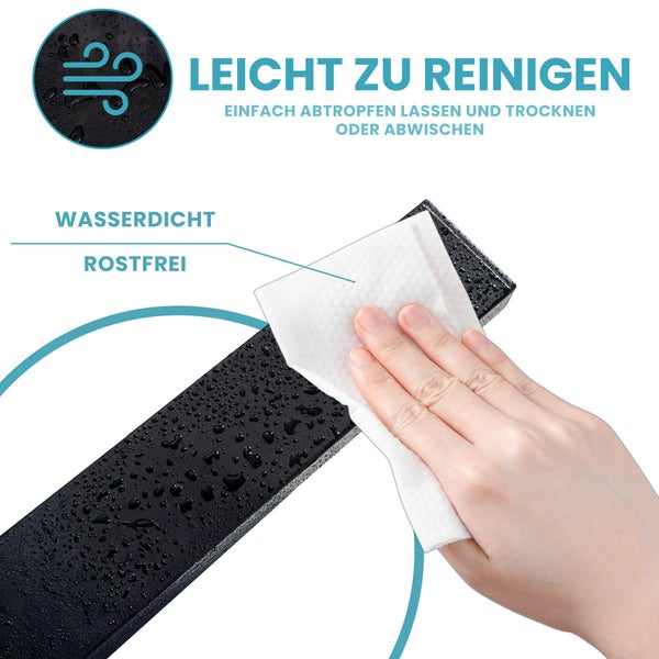 CHEFGASTRO Magnetleiste magnetische Messerleiste Messerhalter aus Metall | HxBxT 4x40x1,5cm | Inkl. 3 schwarze Haken | Schwarz |  extra stark magnetischer Messerstreifen zum Kleben oder Schrauben