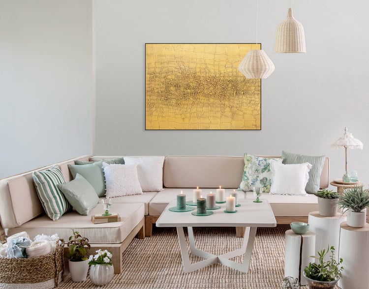 Handgemaltes Gemälde Acrylfarbe 100x75cm Gold