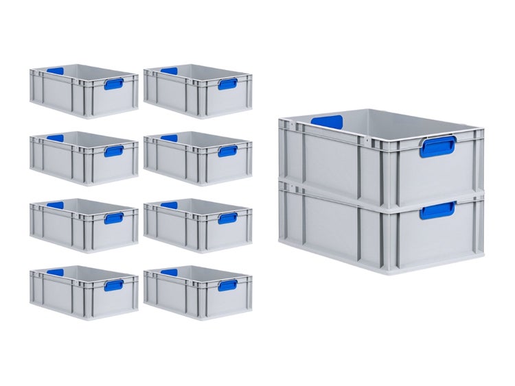 PROREGAL Spar Set 10x Eurobox Nextgen Color HxBxT 22 x 40 x 60 cm 44 Liter Griffe Blau Geschlossen Verstärkter Boden Eurobehälter Transportbox