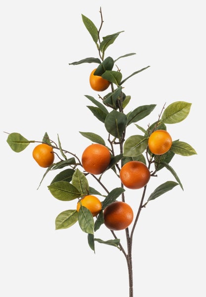 Künstlicher Orangenzweig mit grünen Blättern und orangefarbenen Früchten.