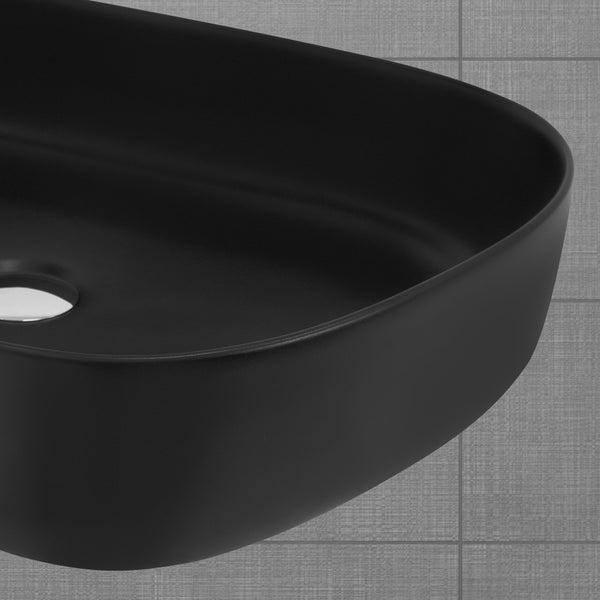 ML-Design Waschbecken aus Keramik in Schwarz matt 55 x 42 x 14 cm, Oval, Moderne Aufsatzwaschbecken, Design Waschtisch Aufsatz-Waschschale Waschplatz Handwaschbecken, für das Badezimmer / Gäste-WC