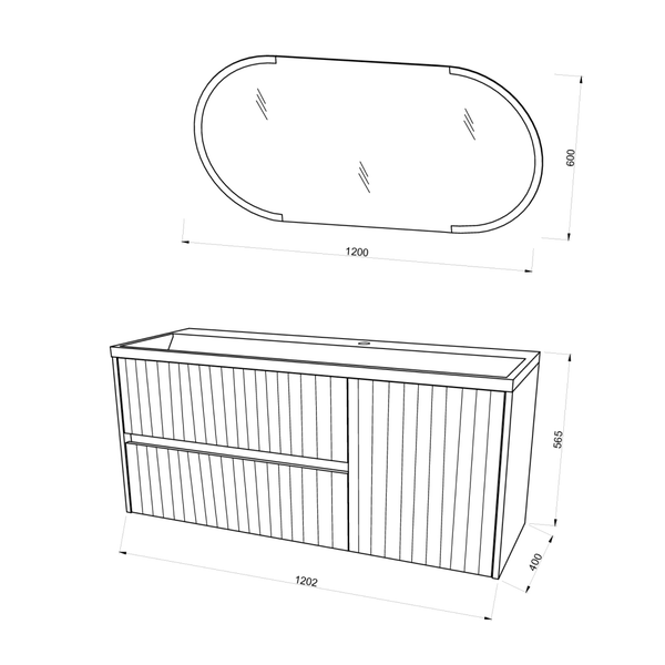 120cm Badezimmermöbel in Holzoptik Eiche mit Led Lichtspiegel mit touch Sensor | Cortina