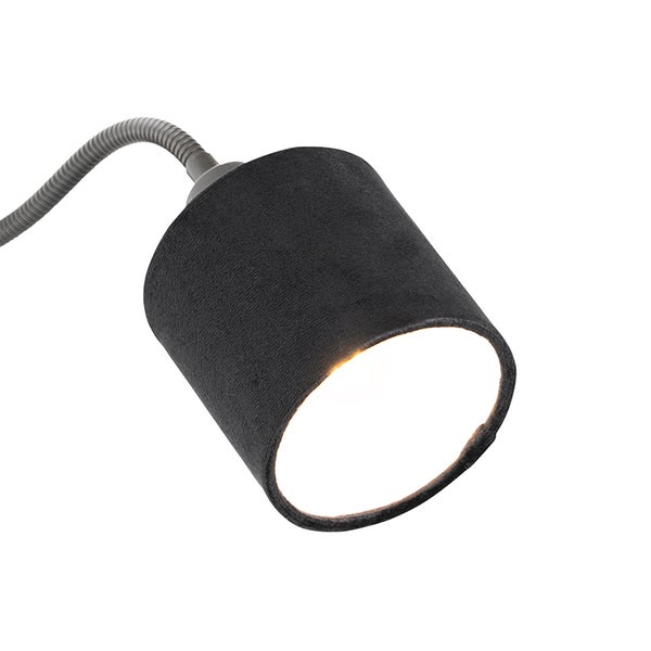 Wandleuchte schwarz mit Schirm schwarz Schalter und Flexarm - Merwe