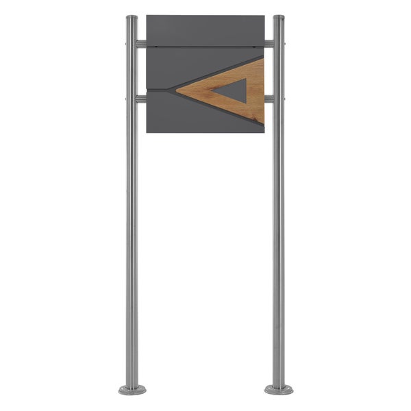 ECD Germany Standbriefkasten mit Zeitungsfach, Design Briefkasten mit Pfosten, Briefkastenanlage Briefkastenständer Ständer 2 Füße Silber metallic 120cm Edelstahl, Postkasten Anthrazit-Holzoptik Stahl