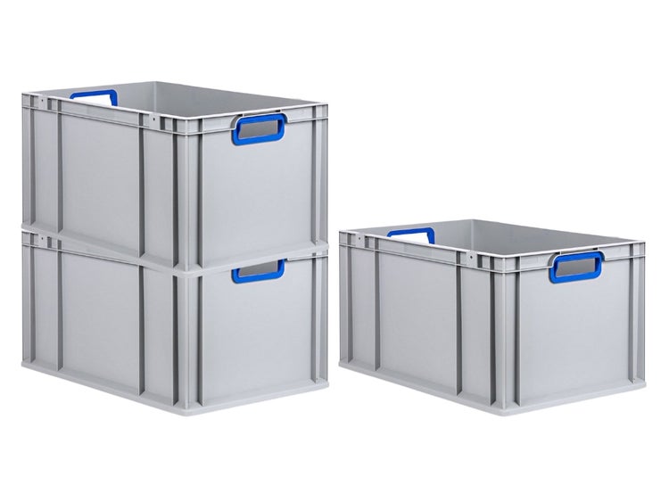 PROREGAL Spar Set 3x Eurobox Nextgen Color HxBxT 32 x 40 x 60 cm 65 Liter Griffe Blau Offen Verstärkter Boden Eurobehälter Transportbox