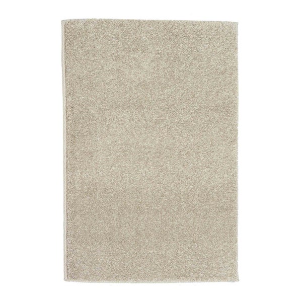 Beiger rechteckiger Teppich mit strukturierter Oberfläche.