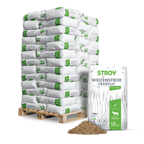 STROY Strohgranulat Einstreu 15kg x 65 Sack 975kg Palette Einstreu Granulat