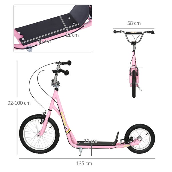 HOMCOM Kinderroller, L135 x B58 x H92-100 cm, Stahl, Gummi, Rosa