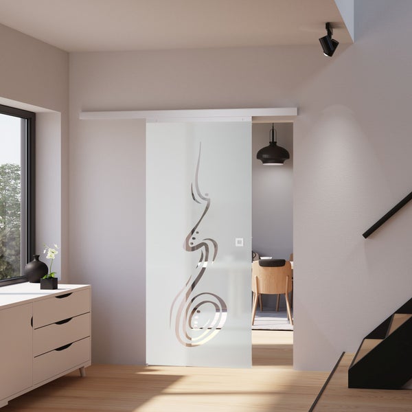 Tür Schiebetür Komplettset Glas-Tür 755x2035 Zimmertür Glasschiebetür curved -  Quadratgriff