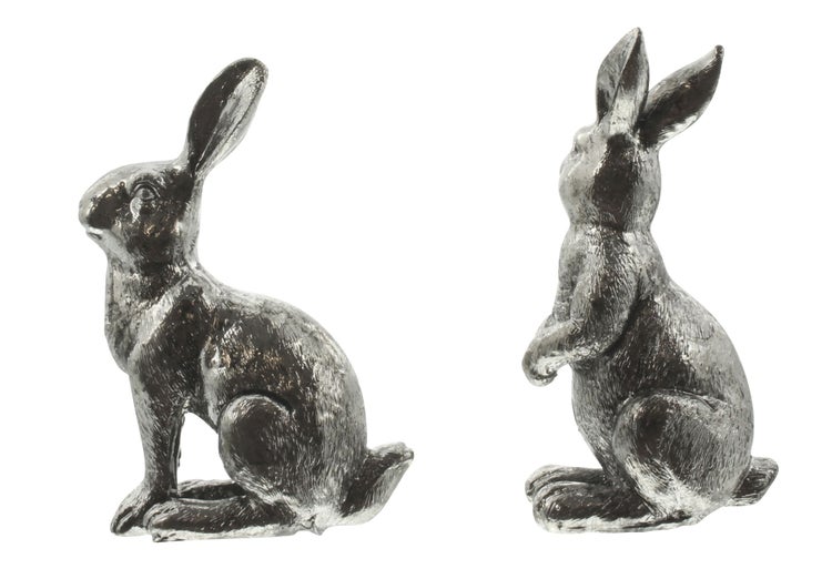 FRANK FLECHTWAREN | Osterhase Silberglanz, 2er Set, KUNSTSTOFF, Höhe 10 cm, 11 cm