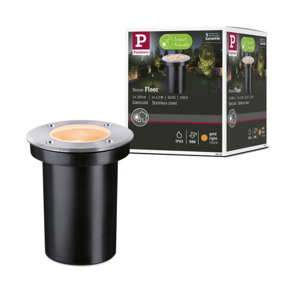 LED Bodeneinbauleuchte Floor insektenfreundlich IP65 zylindrisch 110 mm 2200K 4,3W 320lm 230V Edelstahl gebürstet Edelstahl, Kunststoff