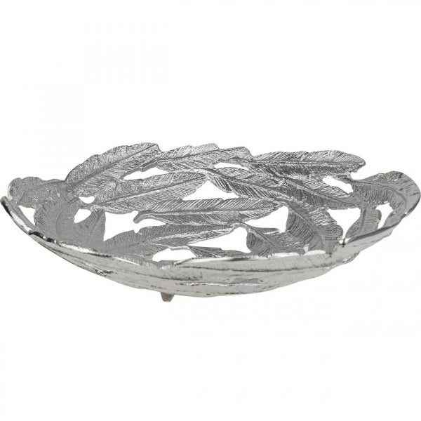 Dekoschale aus Metall mit Federmuster