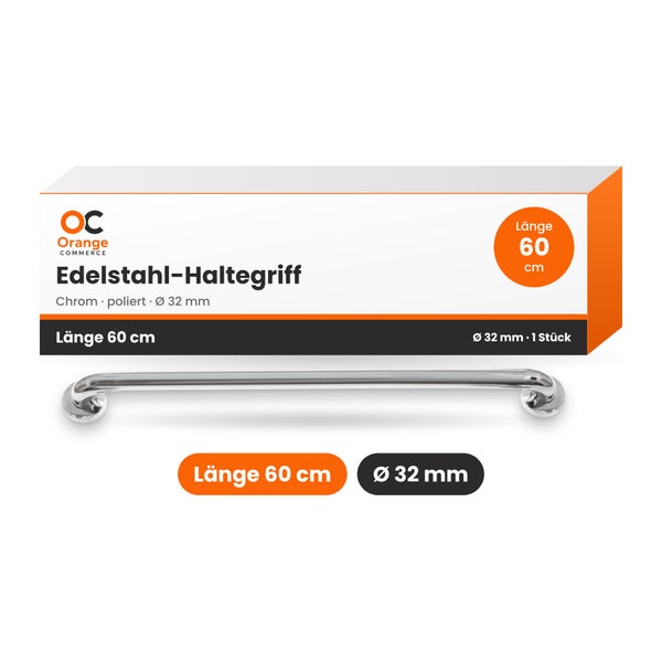 Polierter Edelstahl Haltegriff mit 60 Zentimeter Länge und 32 Millimeter Durchmesser von Orange Commerce