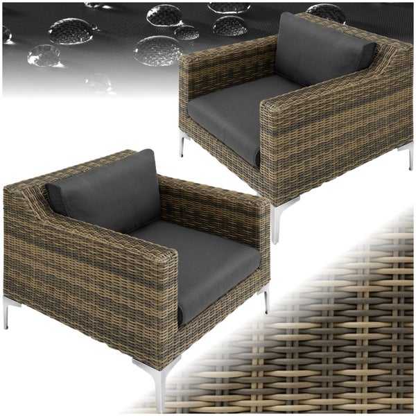 Modulares Rattanset tectake Villanova kein Aufbau 2 Sessel mit Aluminiumgestell anthrazit-meliert