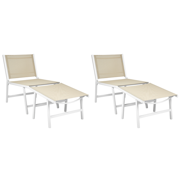 Gartenstuhl 2er Set MARCEDDI mit Fußstütze Metall Weiß / Beige