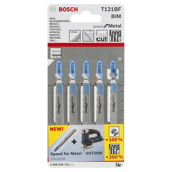 Bosch 5x Stichsägeblatt T 121 BF Speed for Metal - 2608636702