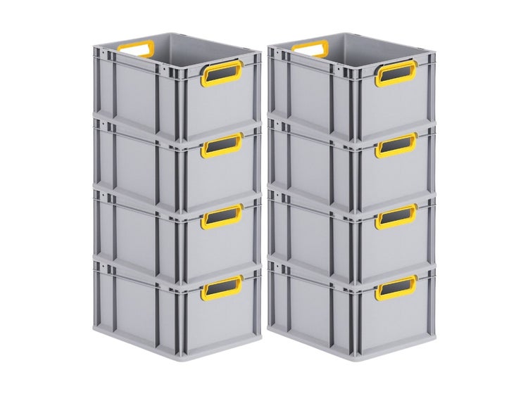 PROREGAL Spar Set 8x Eurobox Nextgen Color HxBxT 22 x 30 x 40 cm 20 Liter Griffe Gelb Offen Glatter Boden Eurobehälter Transportbox