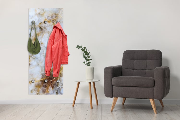 Designer-Garderobe | Wandgarderobe | Flurgarderobe | Garderobenhaken | Garderobenpaneel | Kleiderständer | Kleiderablage | Marmor | Optik | Garderobenständer, WR0010 Größe :50x120 cm