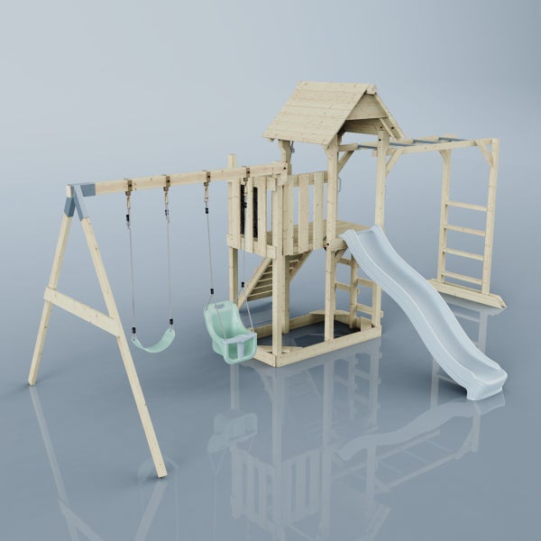 Spielturm mit Rutsche und Schaukel für den Garten