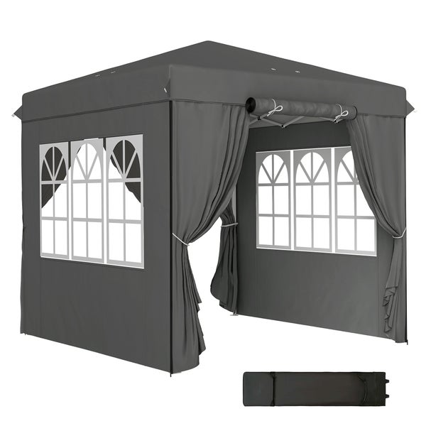 Outsunny Pavillon 2,5x2,5m, wasserabweisend Stabil Winterfest Pop-up Faltpavillon, UV Schutz 50+, Faltbar Partyzelt Gartenzelt mit 4 Seitenteilen Tasche Gartenpavillon für Camping Garten, Dunkelgrau