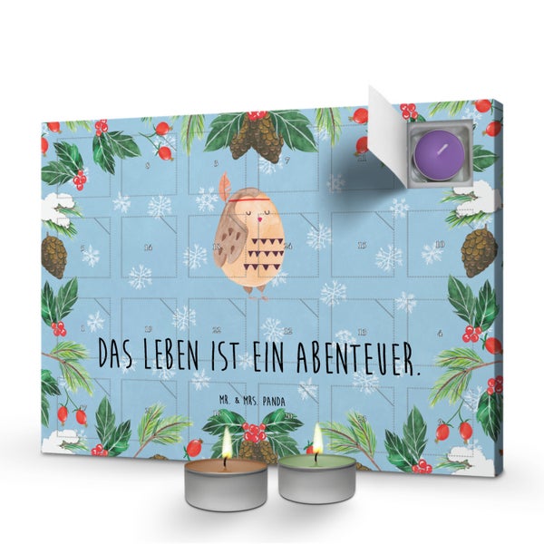 Mr. & Mrs. Panda Duftkerzen Adventskalender Eule Federschmuck - Blau Pastell