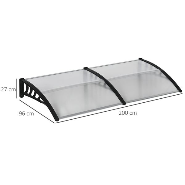 Outsunny Pultvordach Überdachung für Haustür Vordach mit UV Schutz, Sonnenschutz und Regenschutz 200 x 96 x 27 cm Alu für draußen Schwarz