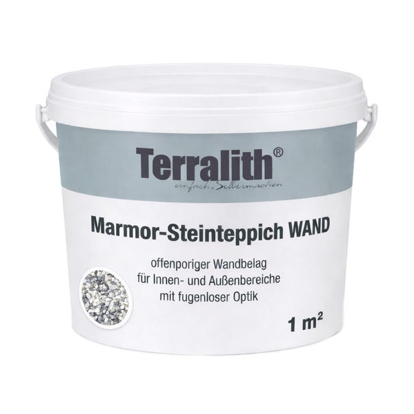 Terralith Marmor-Steinteppich Wand für 1 Quadratmeter, offenporiger Wandbelag für innen und außen in fugenloser Optik.