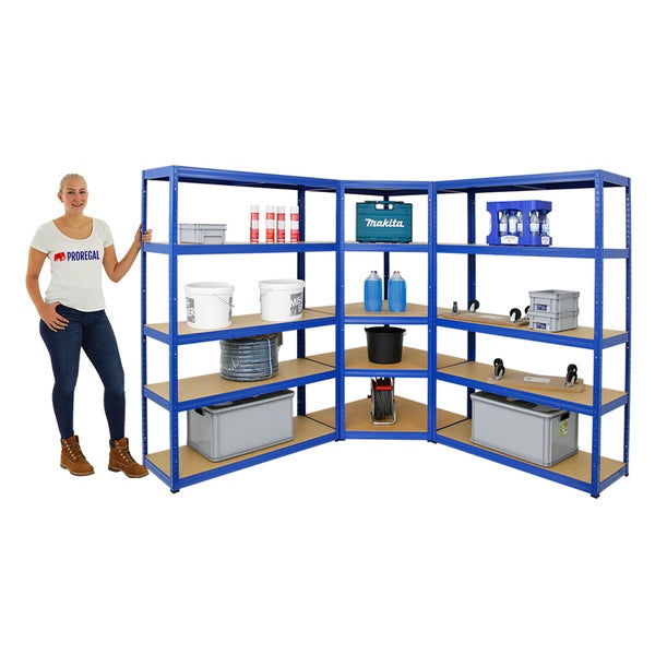 PROREGAL Mega Deal 1x Eckregal & 2x Schwerlastregal Big Elephant S Fachlast 250 kg Blau