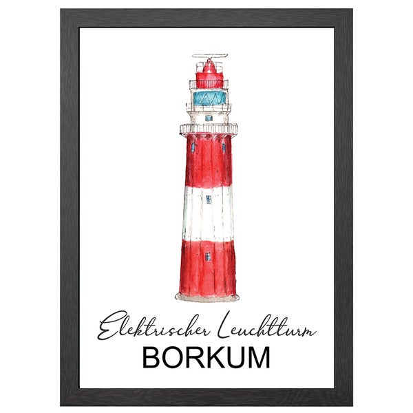 Elektrischer Leuchtturm Borkum Poster Im A2-Rahmen - Joyin