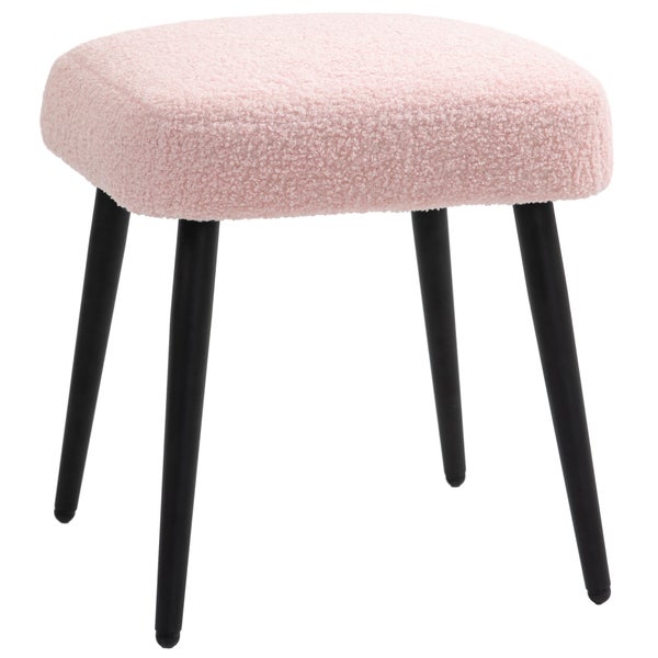 HOMCOM Fußhocker Sitzhocker Quadratischer Schminkhocker Fußstütze mit Kaschmir-Optik, Stahlbeine, für Wohnzimmer, Schlafzimmer, Rosa, 42 x 42 x 47 cm