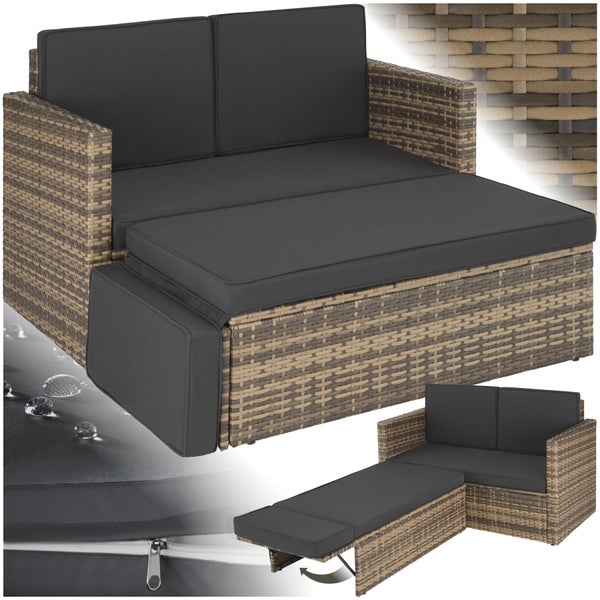 Rattan Lounge tectake Korfu 2-Sitzer Hocker mit klappbarer Stütze