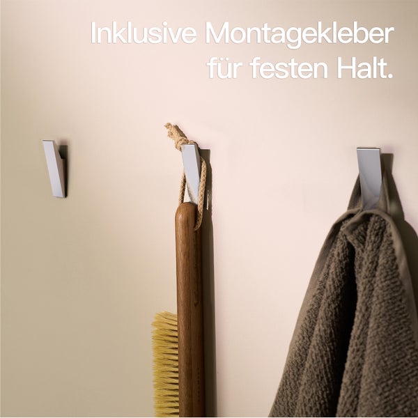 Designfabrik Hamburg Klebehaken ohne Bohren  |  4 Selbstklebende Haken | Wandhaken Chrom