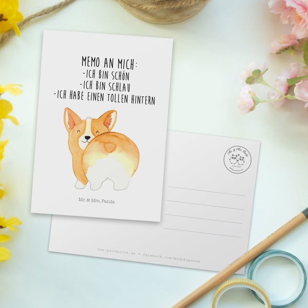 Mr. & Mrs. Panda Postkarte Corgi Po - Weiß