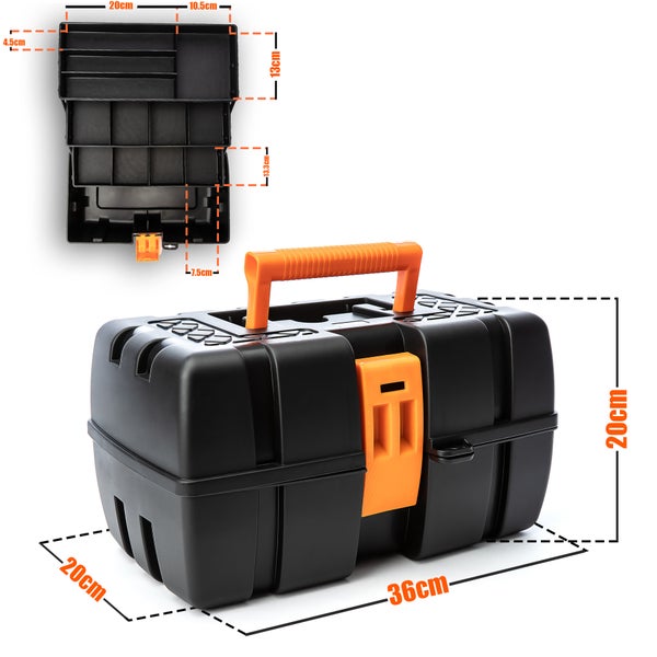 BigDean Werkzeugkiste groß mit 3 Laden - Werkzeugkoffer leer - 36x20x20 cm aus schlagfestem Kunststoff - perfekt auch als Angelbox - Werkzeugkasten für Hobby, Heim- & Heimwerker - Made in EU