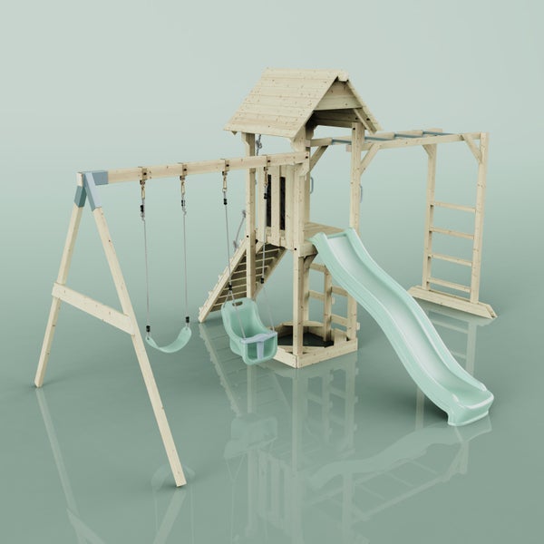 OutdoorToys Spielturm Örebro aus Holz in Grün Babyschaukel