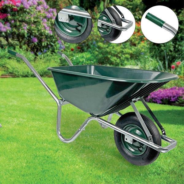 Schubkarre Matrix 100L 250kg | Luftrad mit Kugellager | grüne Kunststoffwanne & verzinkter Rahmen