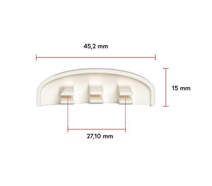 Kunststoffabdeckung mit den Maßen 45,2 mm x 15 mm x 27,10 mm