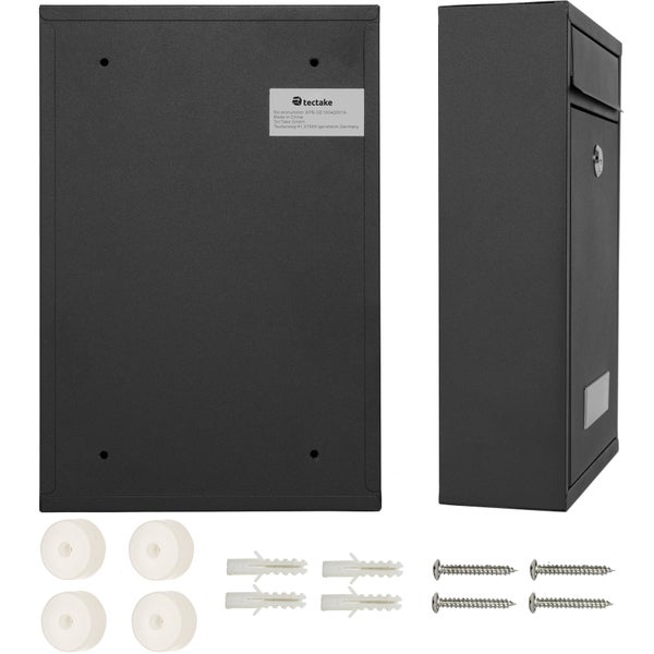 Briefkasten tectake  215 x 90 x 320 mm aus beschichtetem Stahl schwarz